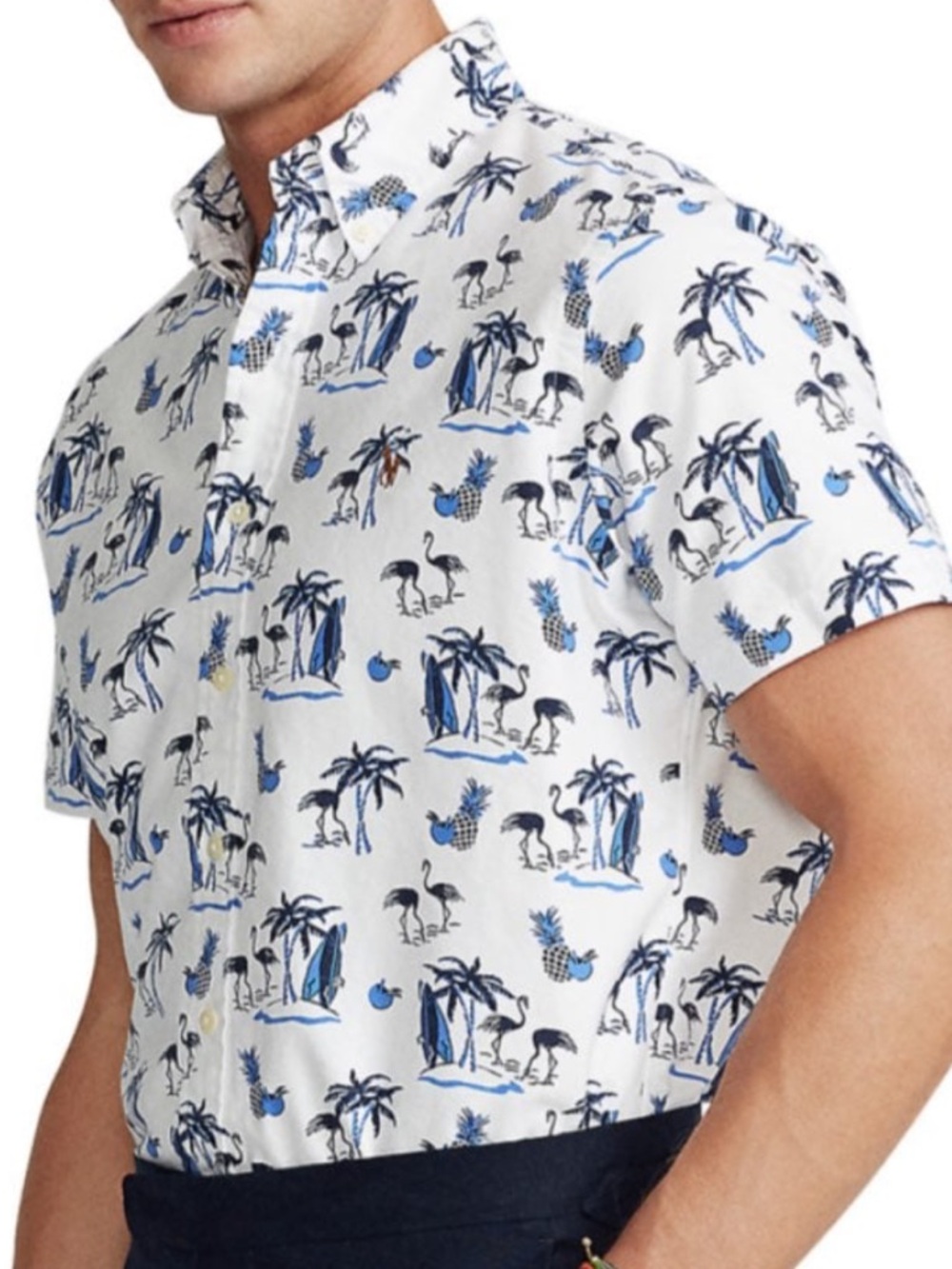 Ralph Lauren Classic Fit Button-Down Palm Tree Flamingo Tropical Vacation Large